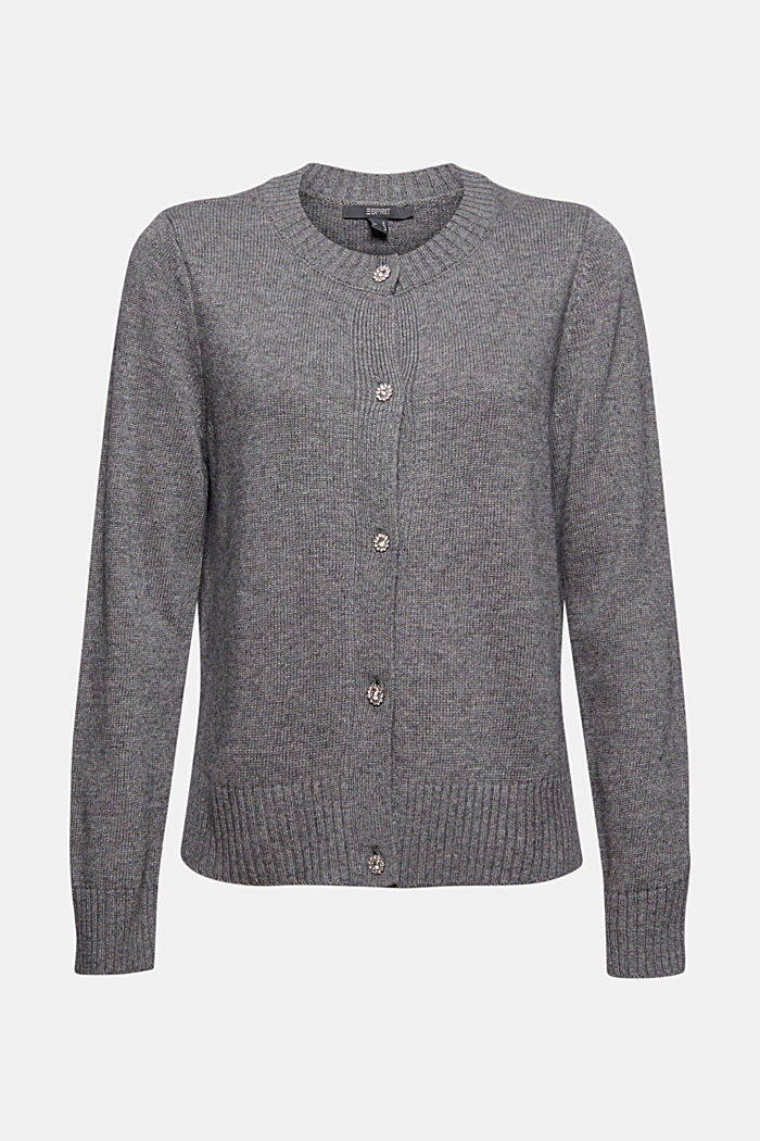 Wool/cashmere blend: Cardigan with decorative buttons, MEDIUM GREY, detail image number 7