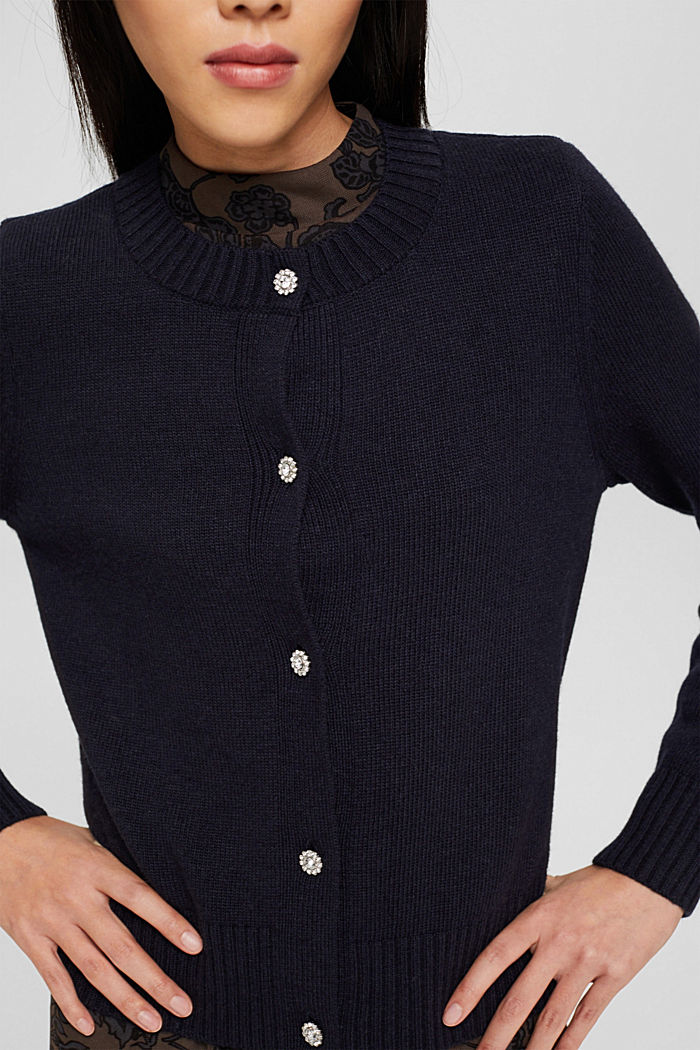 Wool/cashmere blend: Cardigan with decorative buttons, NAVY, detail image number 2