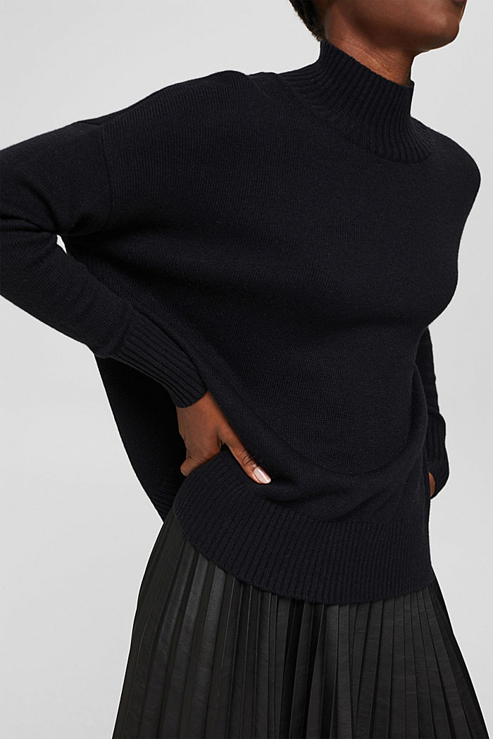 Con lana y cachemir: Jersey de cuello mao, BLACK, detail image number 2