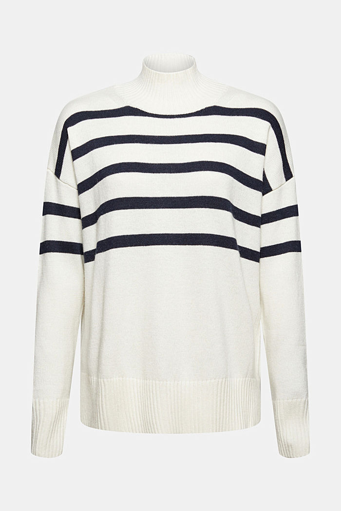 Wool/cashmere blend: jumper with a stand-up collar, OFF WHITE, overview