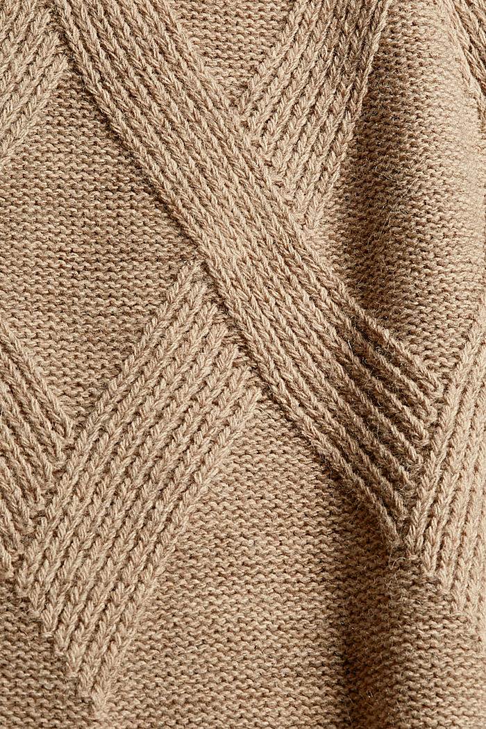 Sisältää villaa/alpakkaa: pystykauluksellinen neulepusero, LIGHT TAUPE, detail image number 4