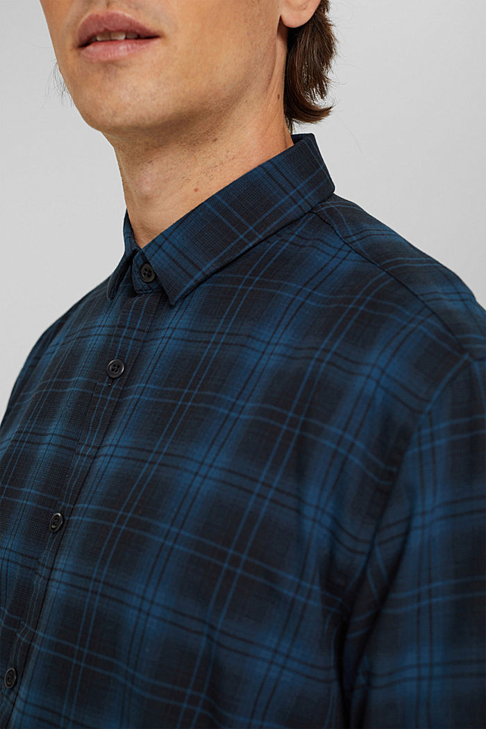 Gerecycled: geruit overhemd van een katoenmix, PETROL BLUE, detail image number 2
