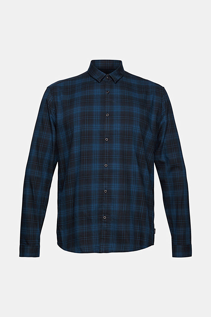 Gerecycled: geruit overhemd van een katoenmix, PETROL BLUE, overview
