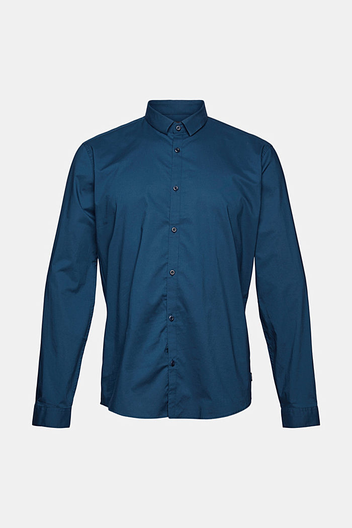 Recycelt: Hemd aus Baumwoll-Mix, PETROL BLUE, overview