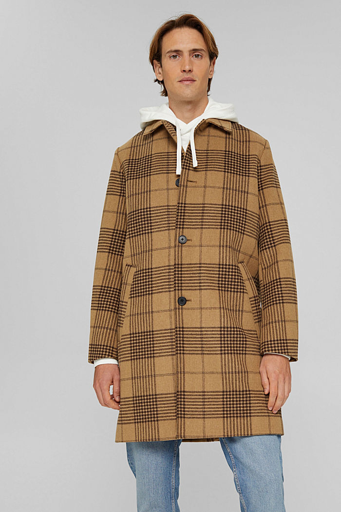 Manteau à carreaux prince de galles en laine mélangée, BARK, detail image number 0