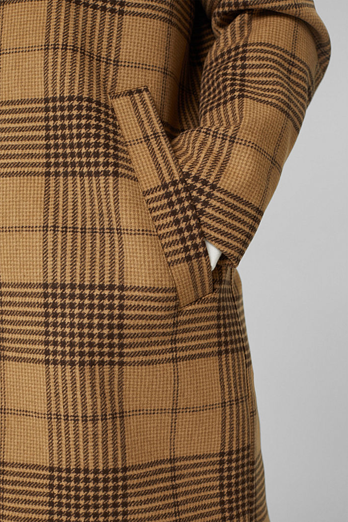 Manteau à carreaux prince de galles en laine mélangée, BARK, detail image number 7