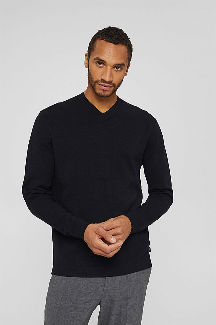 Pullover mit V-Ausschnitt, LENZING™ ECOVERO™, BLACK, detail image number 0