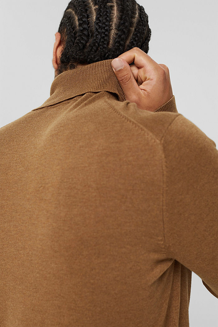 Jersey de cuello vuelto en mezcla de algodón ecológico, BARK, detail image number 2