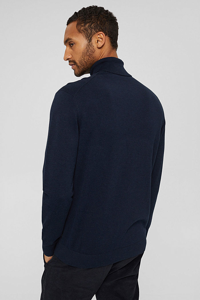 Polo neck jumper made of blended organic cotton, NAVY, detail image number 3