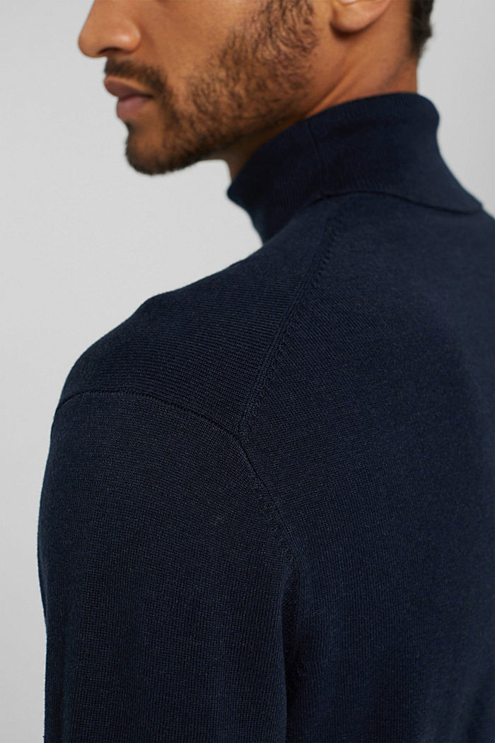 Polo neck jumper made of blended organic cotton, NAVY, detail image number 2