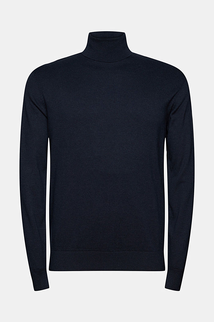 Polo neck jumper made of blended organic cotton, NAVY, detail image number 6