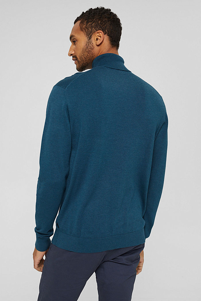 Jersey de cuello vuelto en mezcla de algodón ecológico, PETROL BLUE, detail image number 3