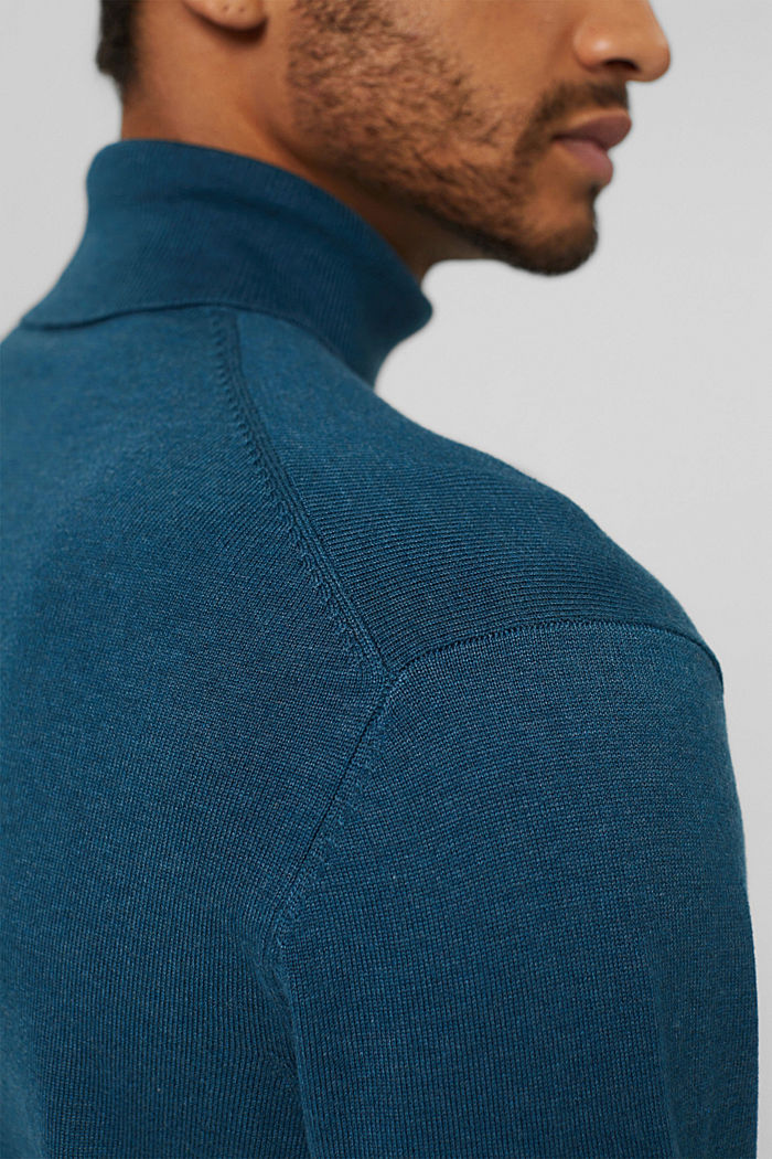 Jersey de cuello vuelto en mezcla de algodón ecológico, PETROL BLUE, detail image number 2