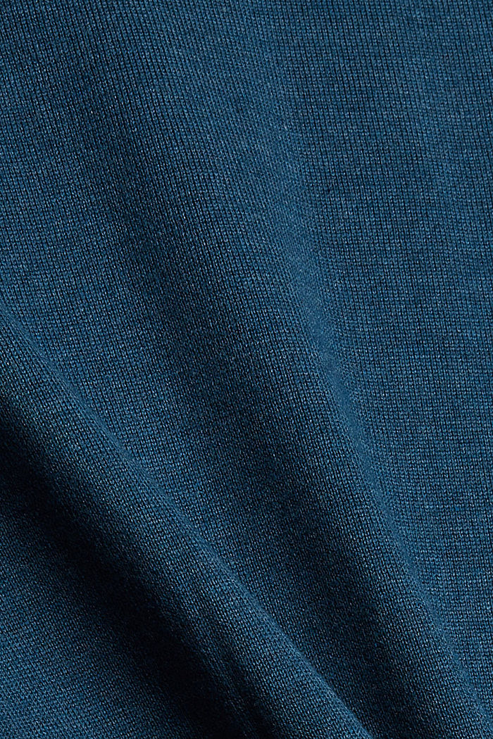 Poolokaulusneule luomupuuvillasekoitetta, PETROL BLUE, detail image number 4