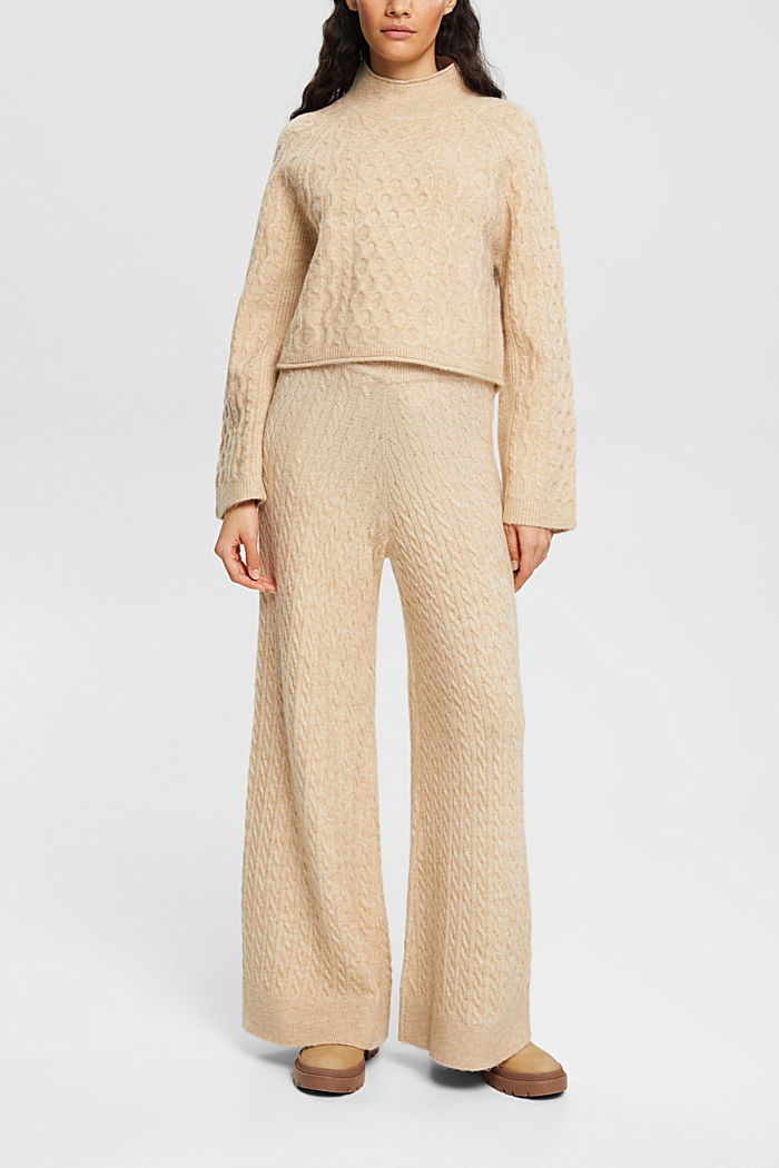 Cable knit trousers, SAND, detail-asia image number 4