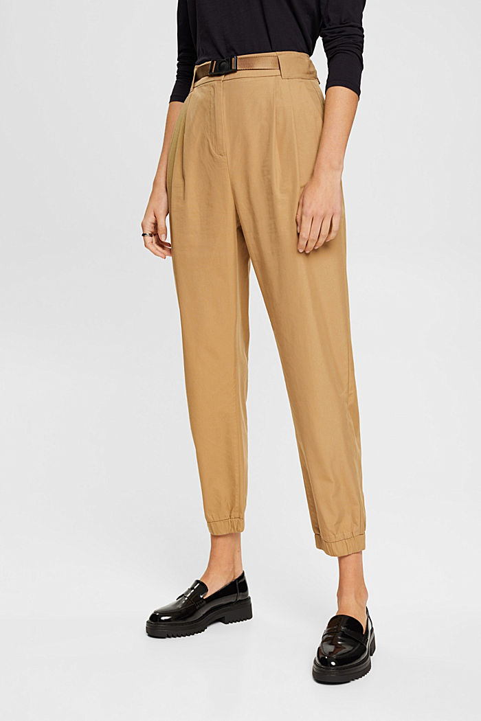 Balloon fit trousers with elasticated hem, KHAKI BEIGE, detail-asia image number 0
