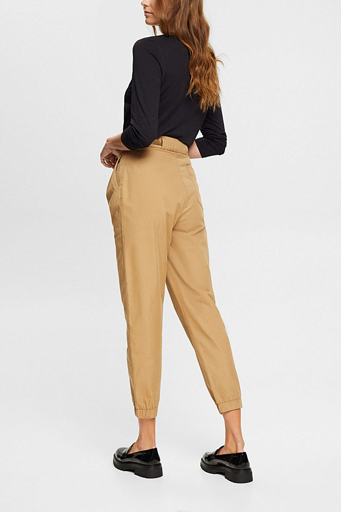 Balloon fit trousers with elasticated hem, KHAKI BEIGE, detail-asia image number 3