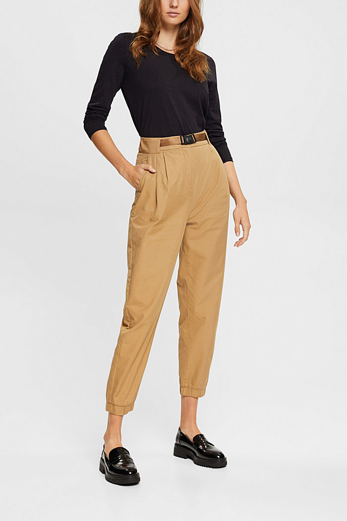 Balloon fit trousers with elasticated hem, KHAKI BEIGE, detail-asia image number 5