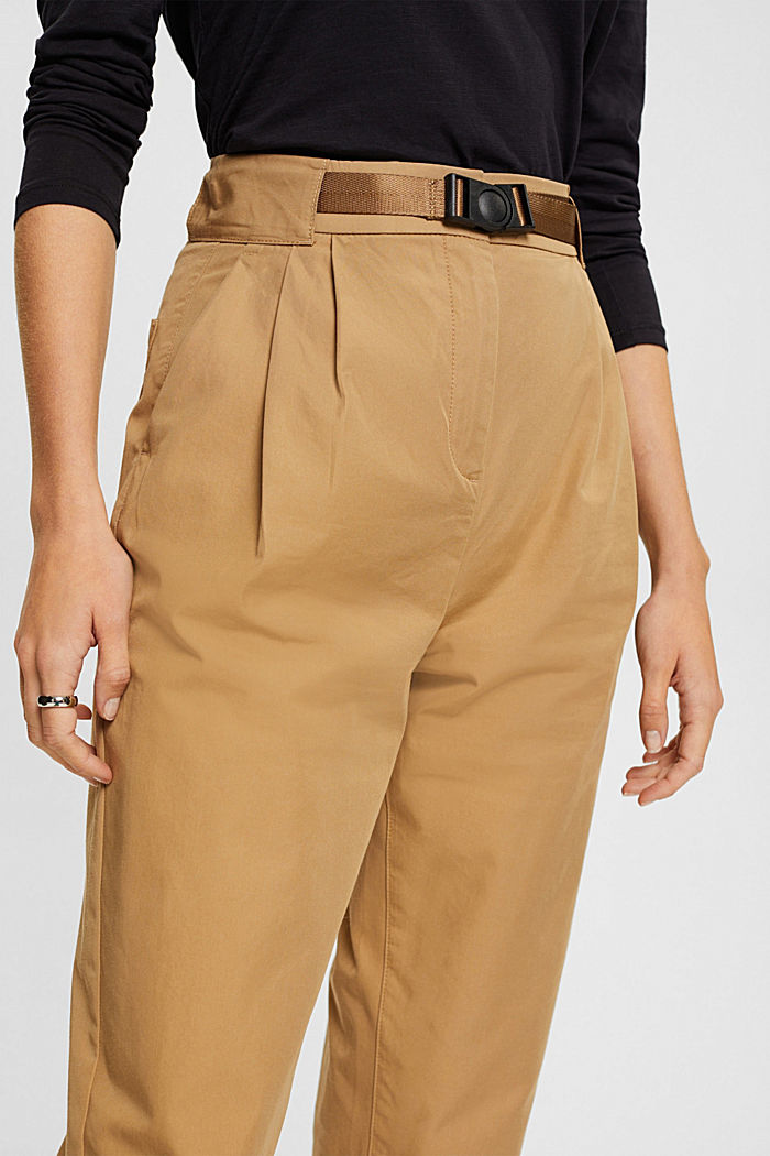 Balloon fit trousers with elasticated hem, KHAKI BEIGE, detail-asia image number 2