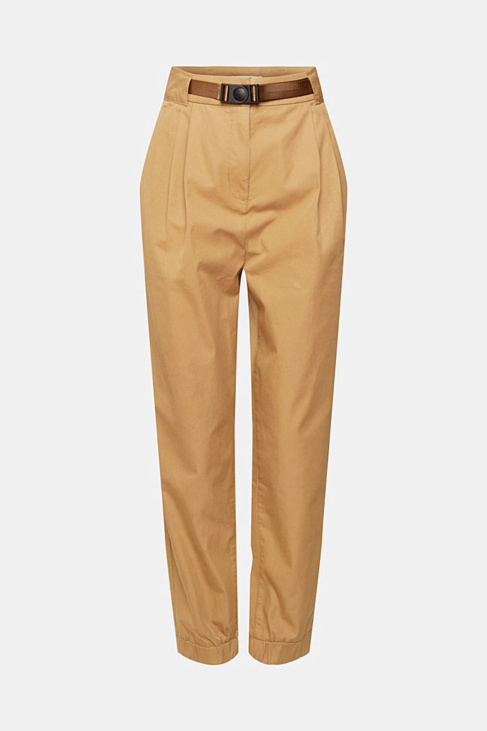 Balloon fit trousers with elasticated hem, KHAKI BEIGE, detail-asia image number 7
