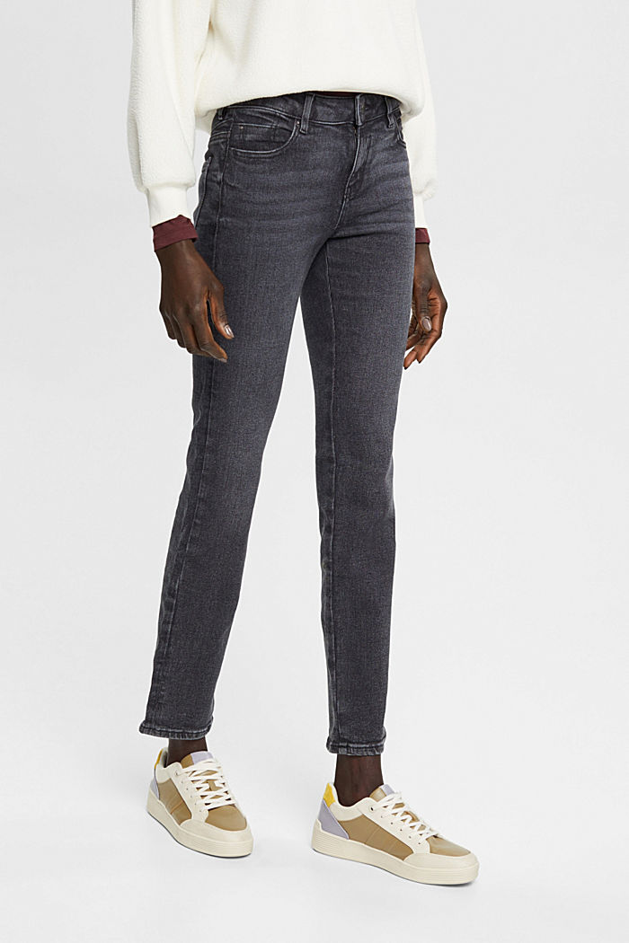 High-rise straight leg stretch jeans, GREY DARK WASHED, detail-asia image number 0