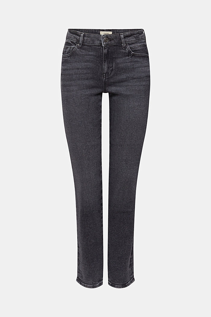 High-rise straight leg stretch jeans, GREY DARK WASHED, detail-asia image number 6
