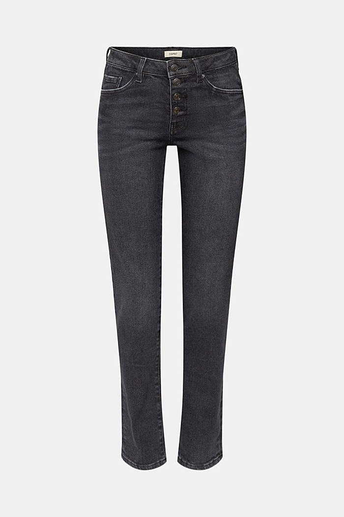 Mid-rise slim fit jeans with buttons, BLACK MEDIUM WASHED, detail-asia image number 7