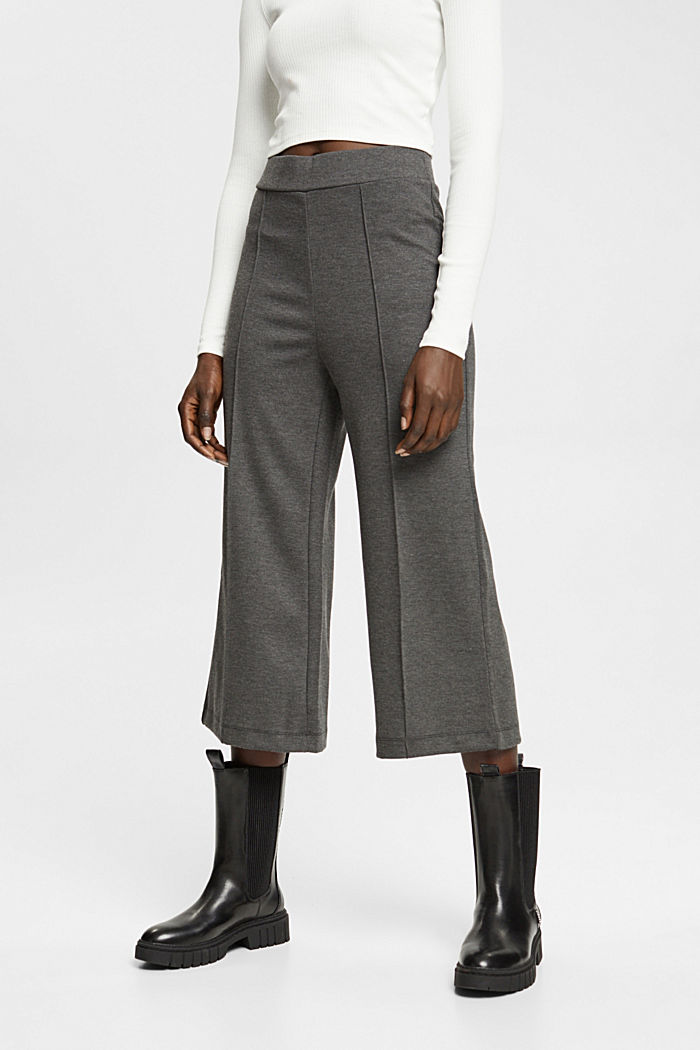 Jersey wide leg cropped trousers, GUNMETAL, detail-asia image number 0