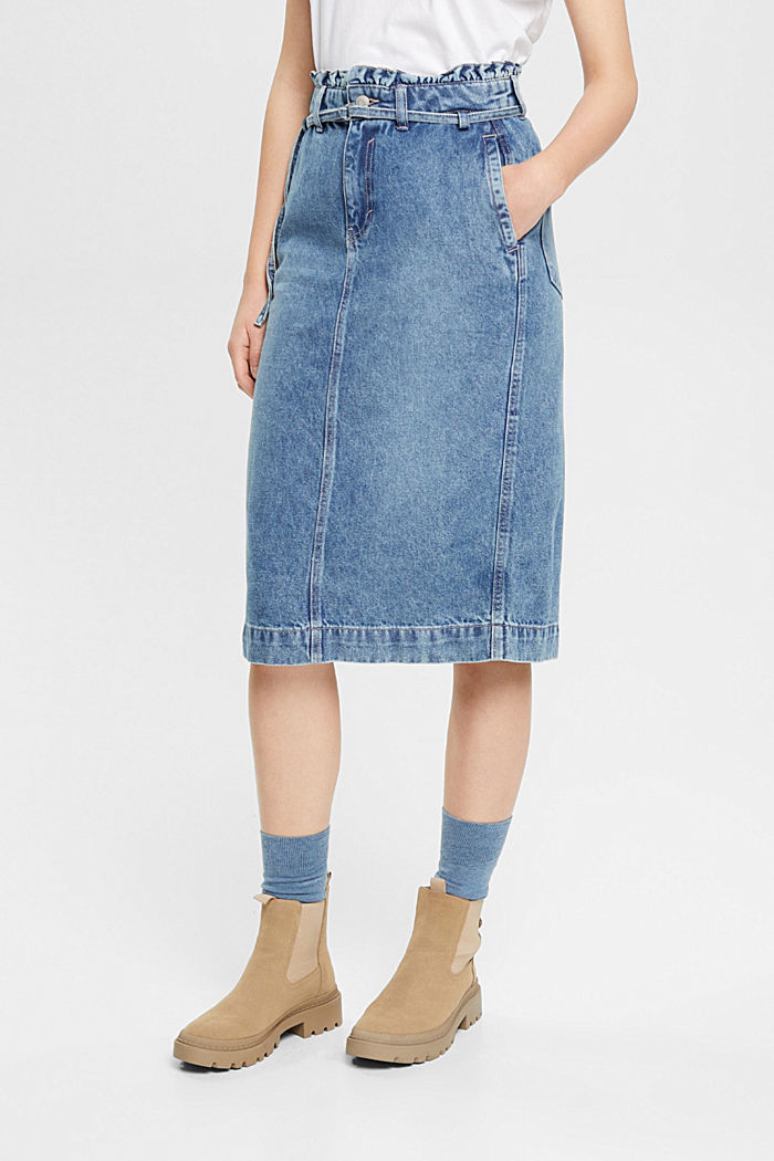 Denim skirt with paperbag waistband, BLUE LIGHT WASHED, detail-asia image number 0