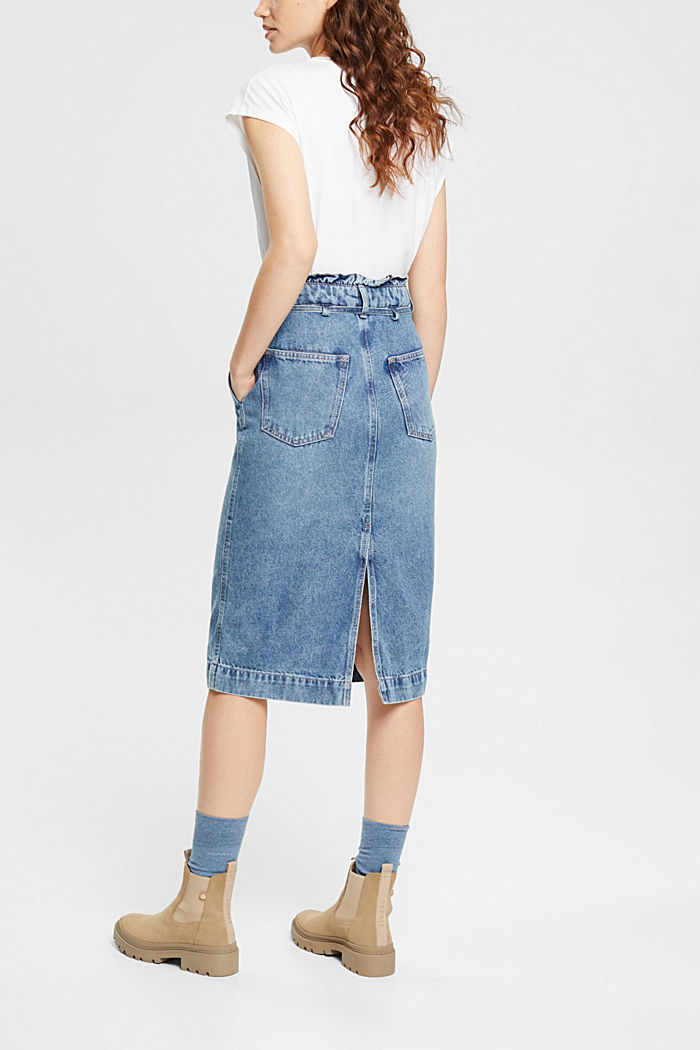 Denim skirt with paperbag waistband, BLUE LIGHT WASHED, detail-asia image number 1