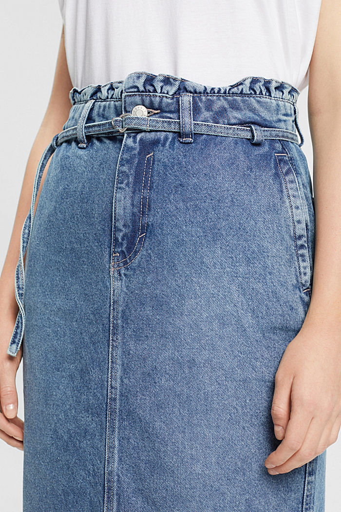 Denim skirt with paperbag waistband, BLUE LIGHT WASHED, detail-asia image number 4