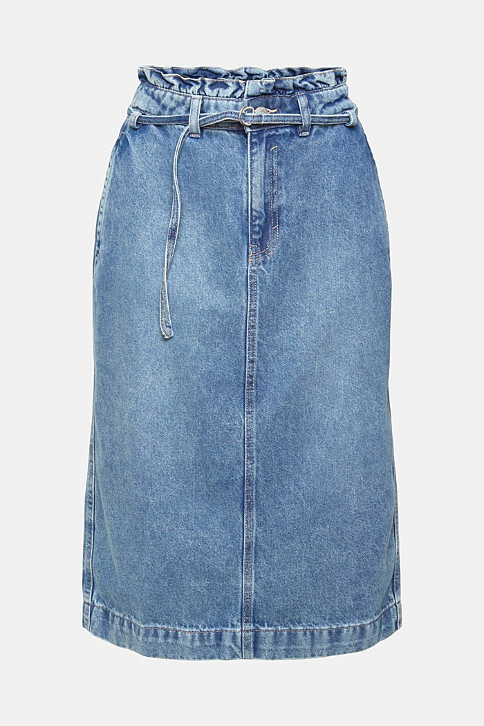 Denim skirt with paperbag waistband, BLUE LIGHT WASHED, detail-asia image number 7