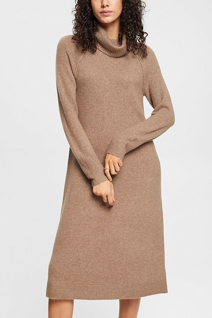 Wool blend turtleneck dress, TAUPE, detail-asia image number 0