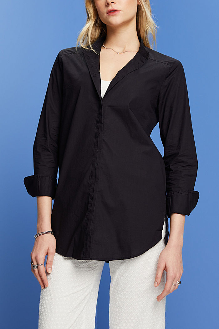 Blouse with round neck, organic cotton, BLACK, detail-asia image number 0