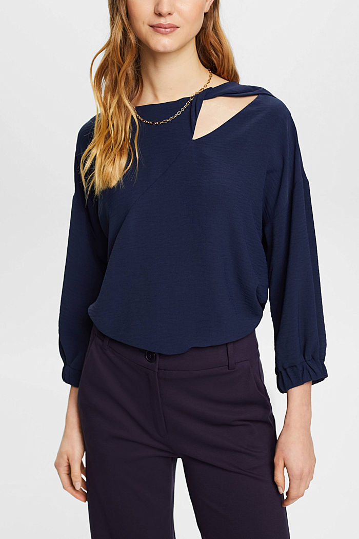 Blouse with cut-out, NAVY, detail-asia image number 0
