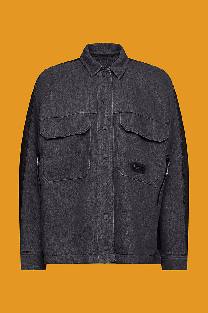 Lightweight shacket with recycled padding, BLACK MEDIUM WASHED, detail-asia image number 5