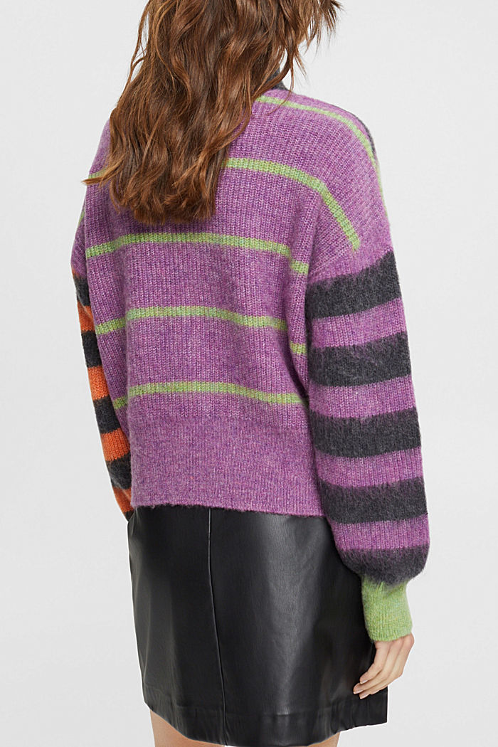 Striped sweater with logo patch, ANTHRACITE, detail-asia image number 1