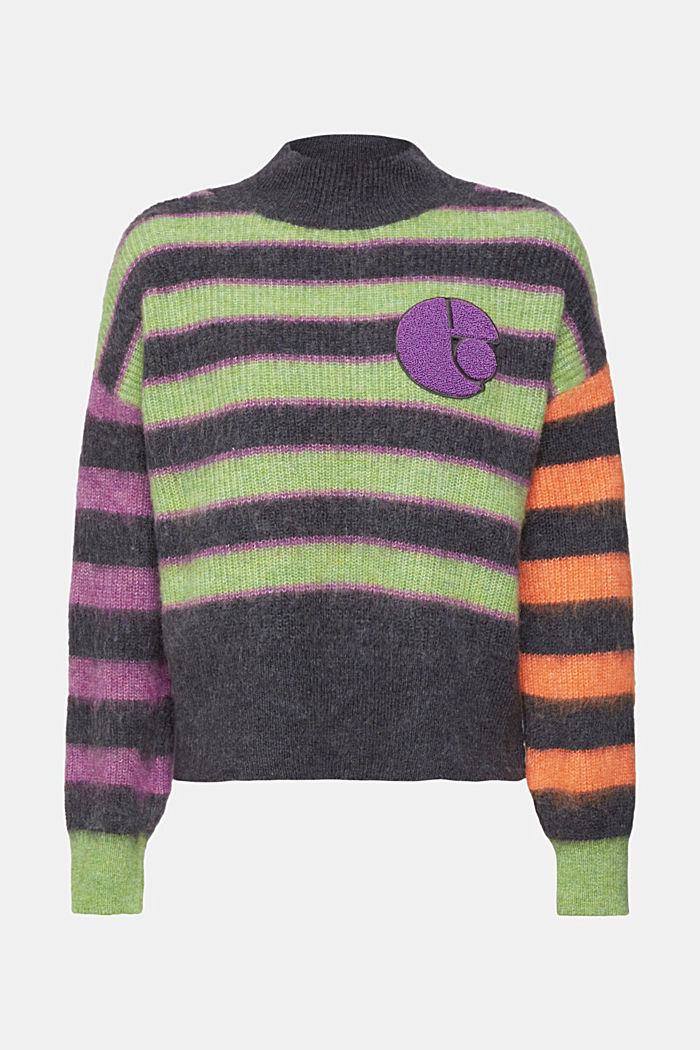Striped sweater with logo patch, ANTHRACITE, detail-asia image number 5