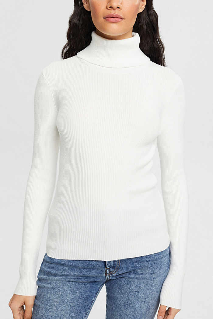 Roll neck ribbed viscose sweater, OFF WHITE, detail-asia image number 0