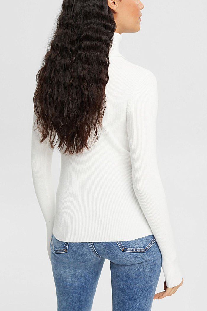 Roll neck ribbed viscose sweater, OFF WHITE, detail-asia image number 3
