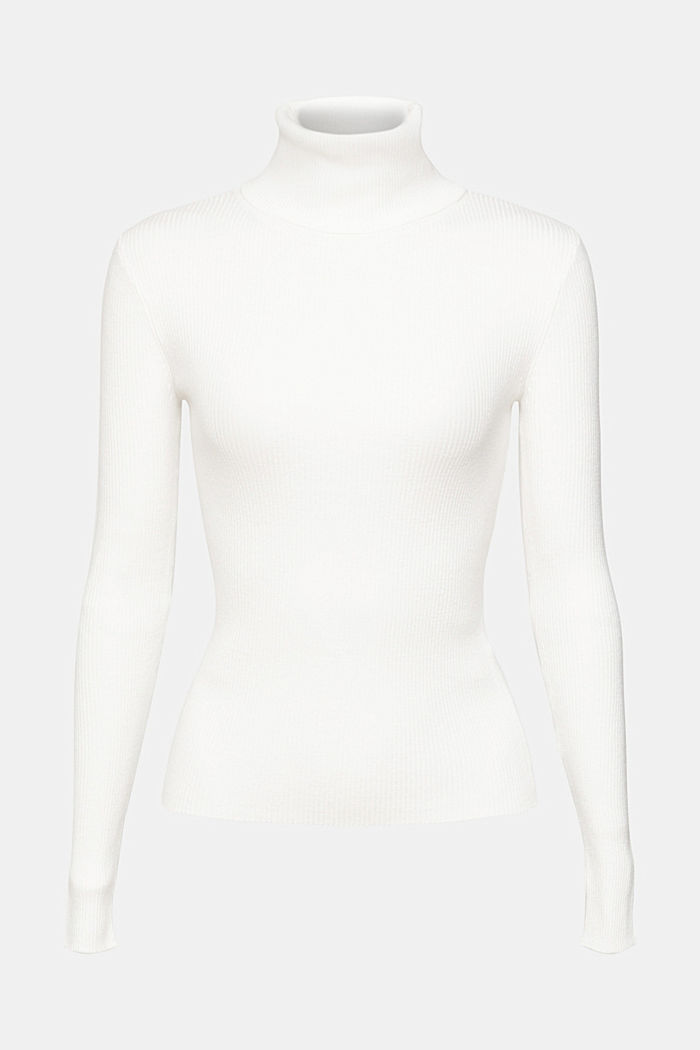 Roll neck ribbed viscose sweater, OFF WHITE, detail-asia image number 6