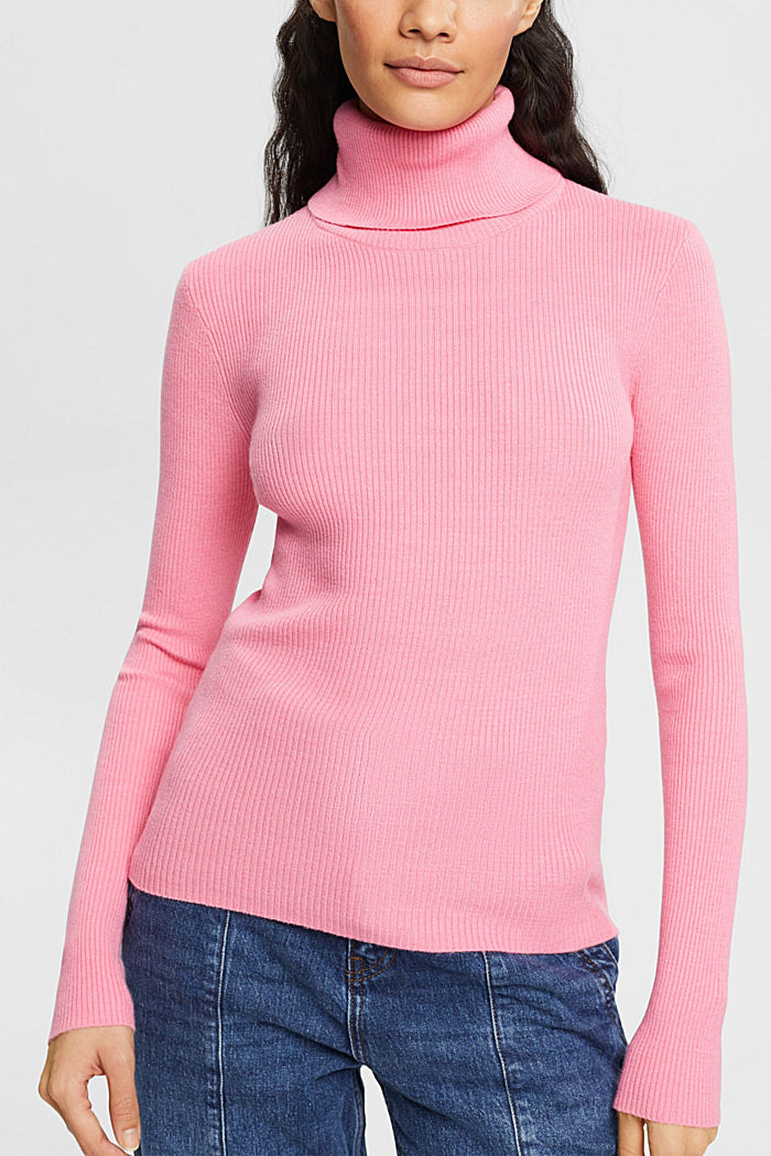 Roll neck ribbed viscose sweater