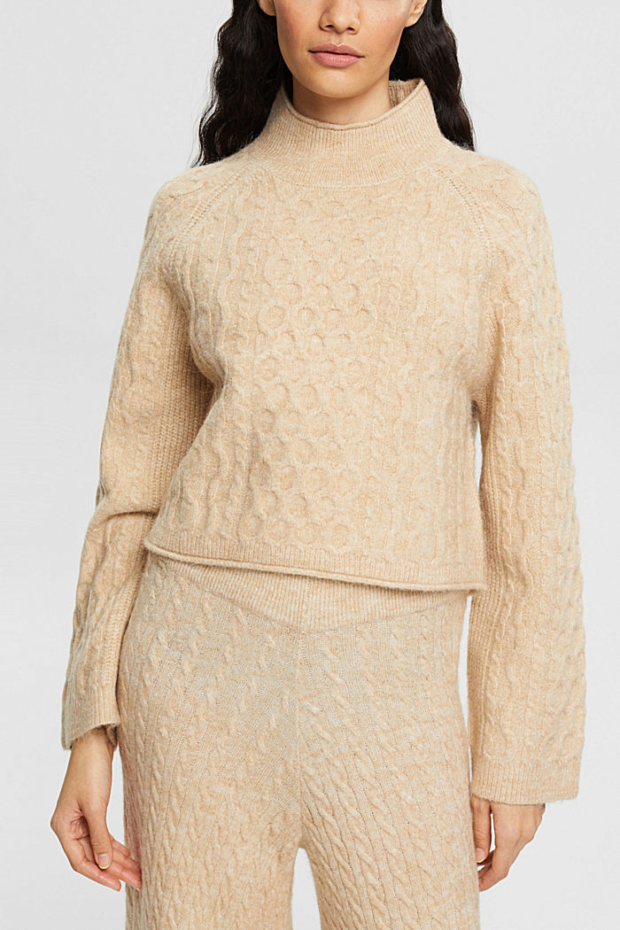 Cropped cable jumper with alpaca, SAND, detail-asia image number 0
