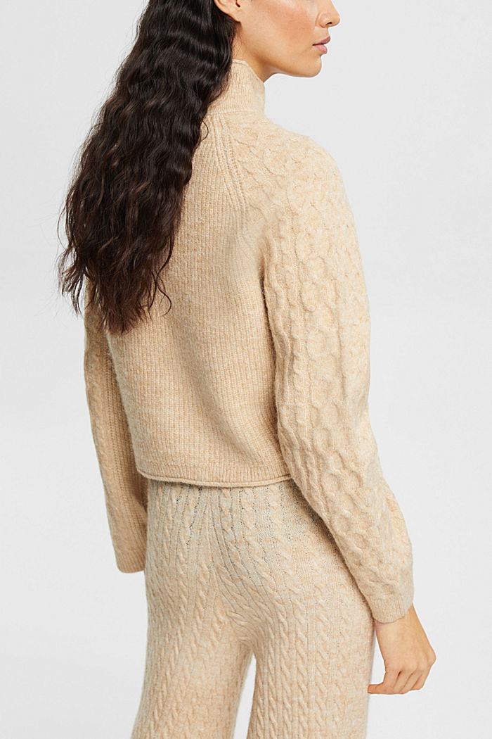Cropped cable jumper with alpaca, SAND, detail-asia image number 3