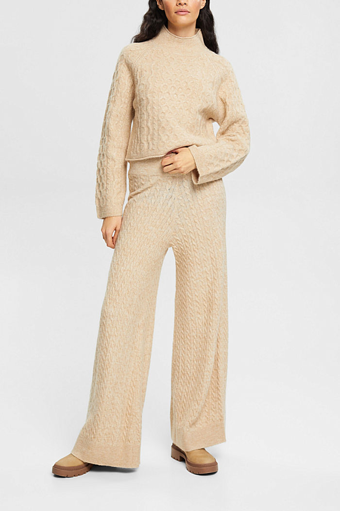 Cropped cable jumper with alpaca, SAND, detail-asia image number 4