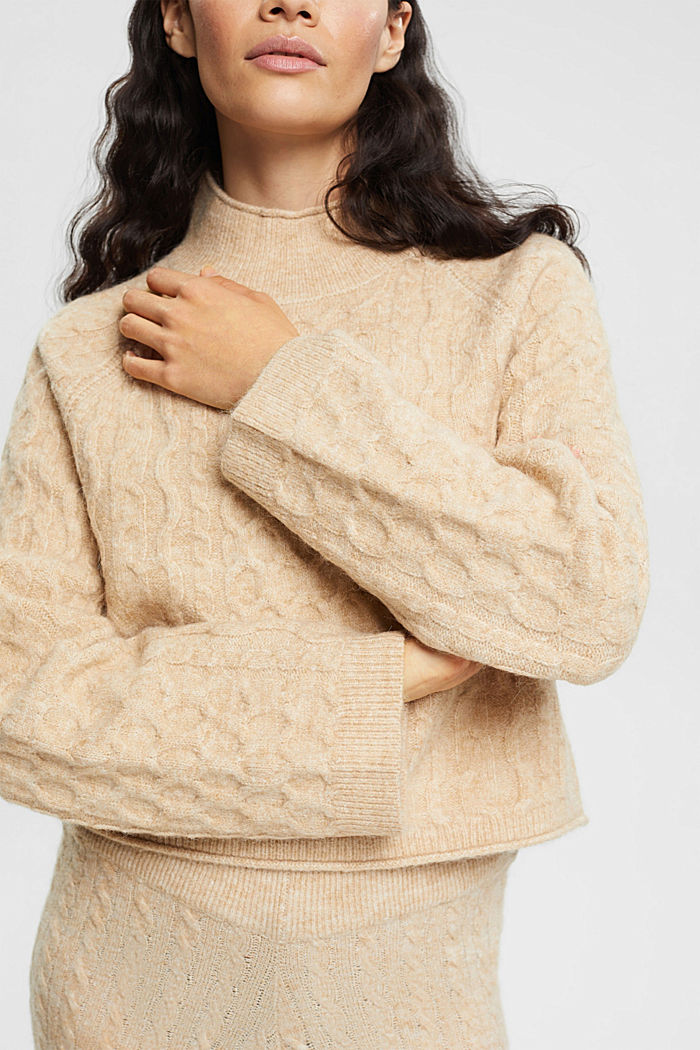 Cropped cable jumper with alpaca, SAND, detail-asia image number 2