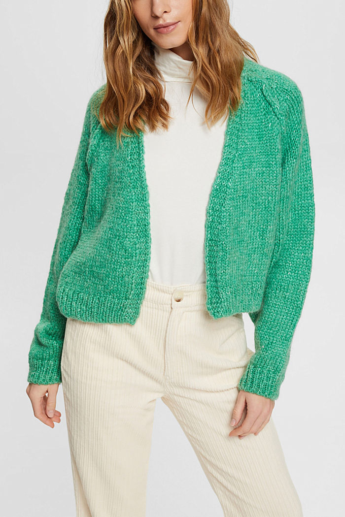 Cropped wool blend cardigan, LIGHT GREEN, detail-asia image number 0