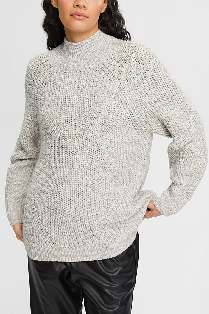 Knitted jumper with stand-up collar, LIGHT TAUPE, detail-asia image number 0
