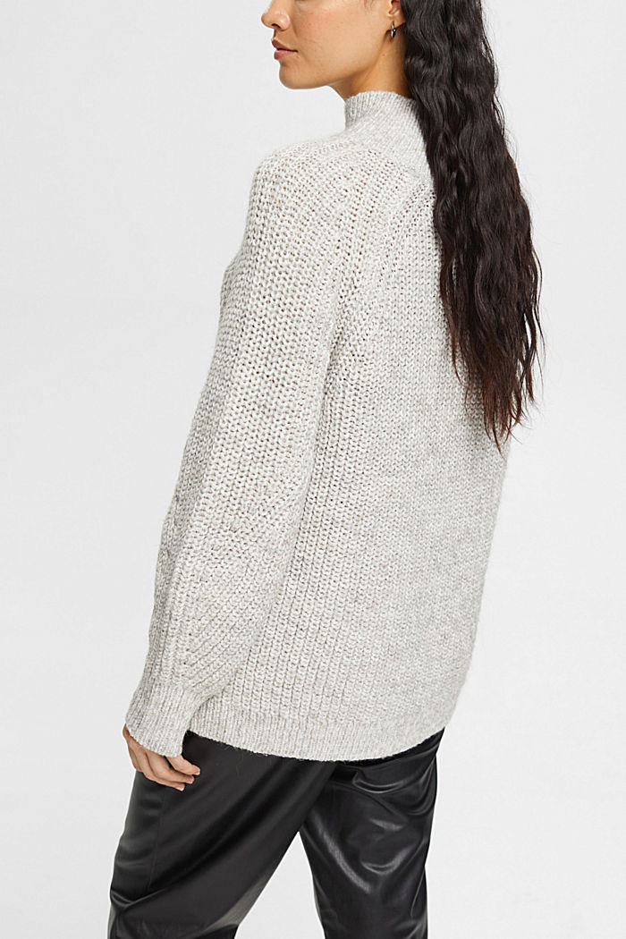 Knitted jumper with stand-up collar, LIGHT TAUPE, detail-asia image number 1