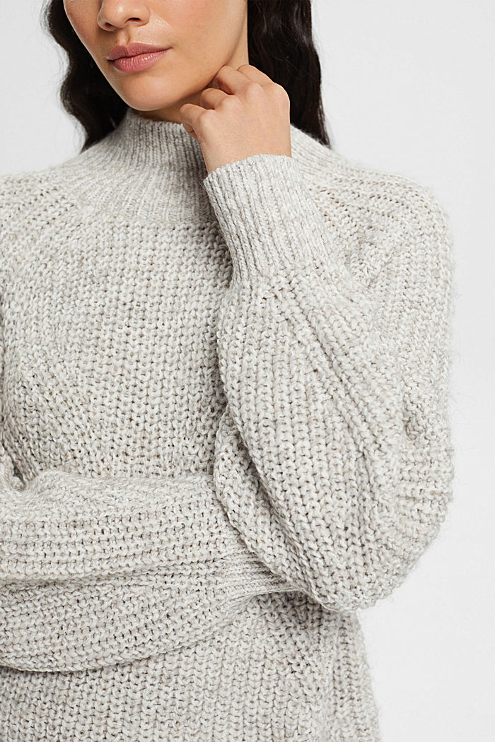 Knitted jumper with stand-up collar, LIGHT TAUPE, detail-asia image number 4
